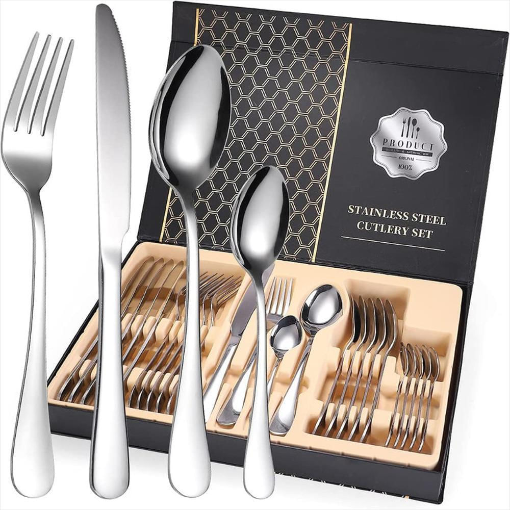 juego de cubiertos set de 24 piezas acero inoxidable plateado