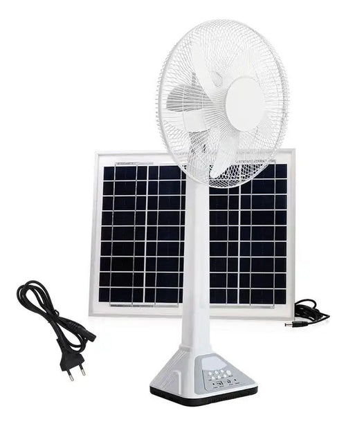 Abanico Ventilador Recargable 16" con Panel Solar y Luz LED – Potencia Portátil para el Hogar o Exteriores