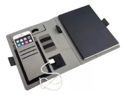 Agenda Inteligente con Power Bank y Carga Inalámbrica | PU Leather, A5, Puerto USB Tipo-C, iOS & Android