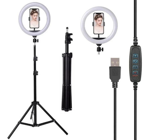 Aro de Luz LED 26cm con Trípode Profesional de 2.3m – Soporte para Celular y Control de Luz