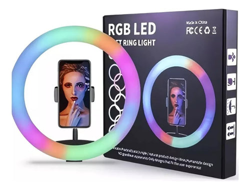 Aro de Luz LED RGB 36 cm – Iluminación Profesional para Video y Maquillaje