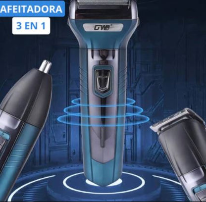 Afeitadora Eléctrica Hombre 3 en 1 Recargable | Rasuradora Facial, Nariz, Patillera, Máquina de Cortar Cabello Profesional