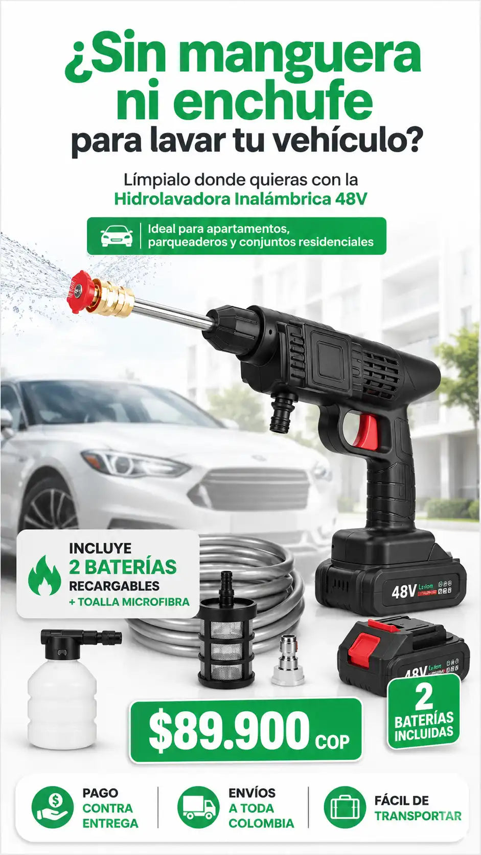 Hidrolavadora portátil inalámbrica + 2 baterías y toalla...