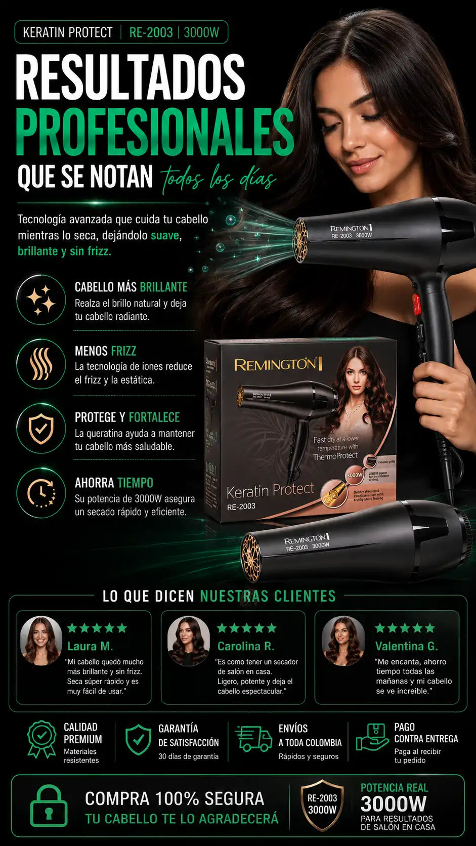 Secador Cabello Keratin Protect Re 2003 3000W Iones Pelo Brillante