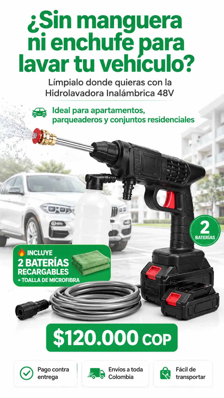 hidrolavadora inalambrica portatil 48v mas toalla microfibra