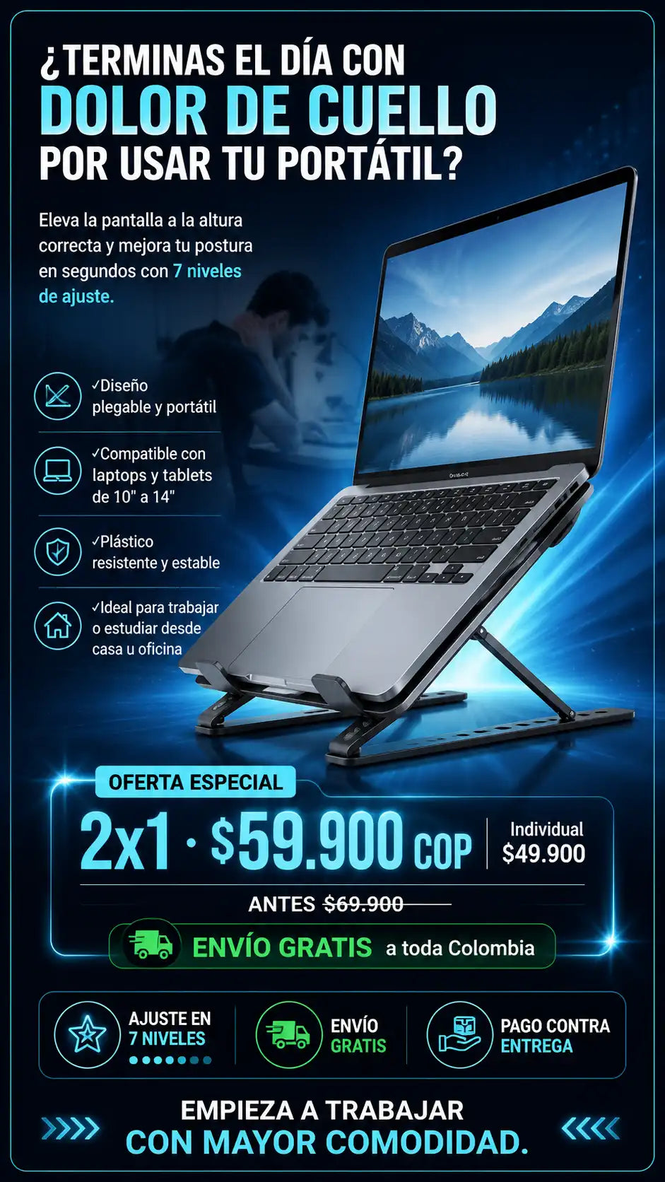 Soporte para portatil en aluminio plegable ergonomica