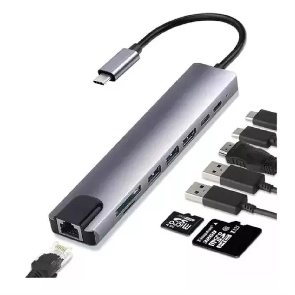 adaptador multi puerto usb tipo c dock hub a hdmi lan 8 en 1