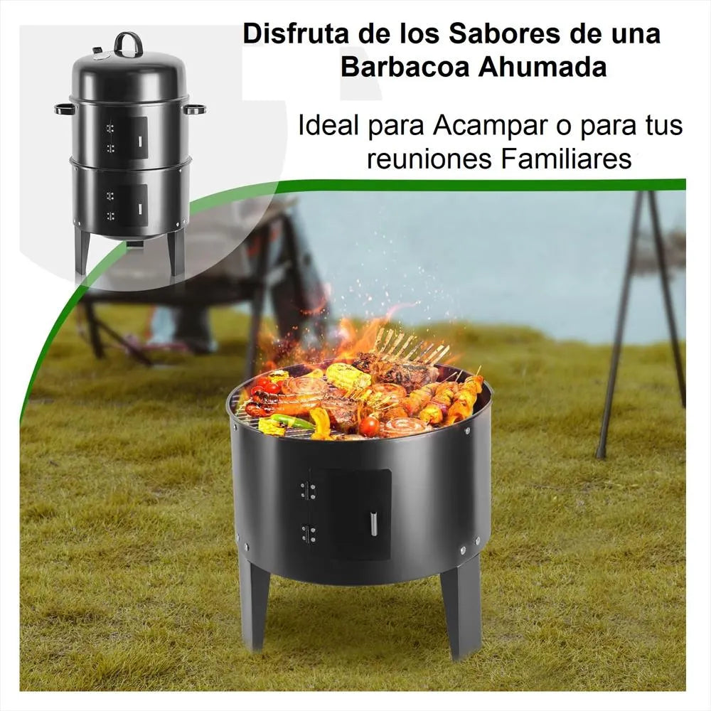Barril Ahumador Asador 3 en 1 Medidor Temperatura Altura 83 Cm