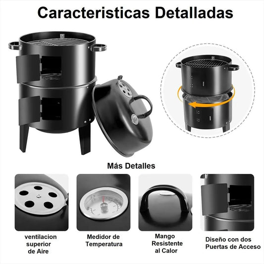 Barril Asador Ahumador Parilla Brasero 80cm Portátil 3 en 1...