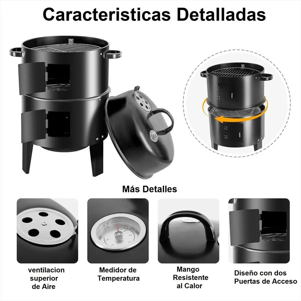 Barril Ahumador Asador 3 en 1 Medidor Temperatura Altura 83 Cm