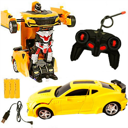 carro control remoto convierte en robot transformers recarga amarillo