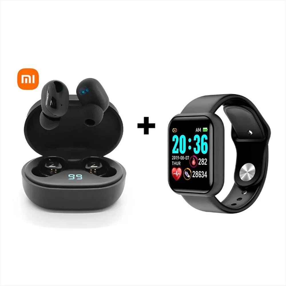 Combo Smartwatch Y68 D20 + Audífonos Airdots Pro 3 | Deportes, Salud y Música | Envío Gratis
