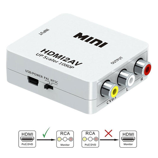 convertidor caja hdmi a rca entrada palntsc usbpower blanco hdmi2av