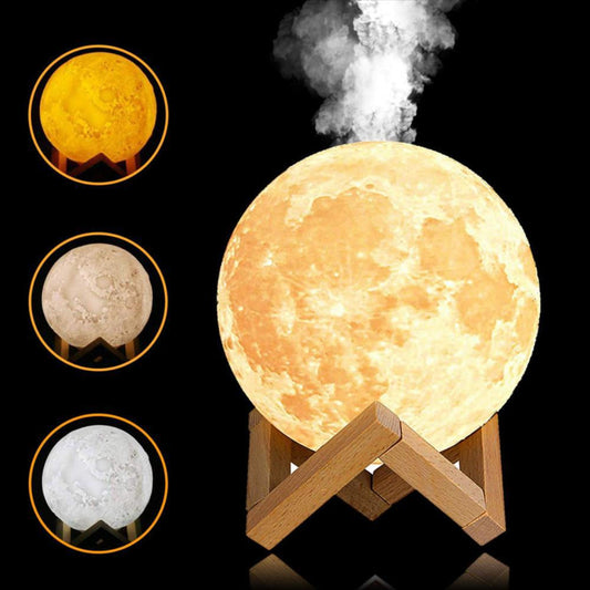 lampara humidificador difusor luna 3d colores base madera