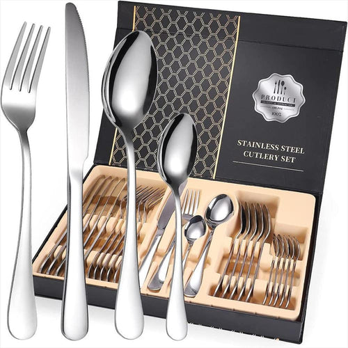 juego de cubiertos set de 24 piezas acero inoxidable plateado