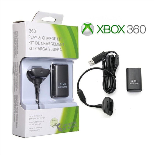 kit carga y juega control inalambrico xbox 360 negro