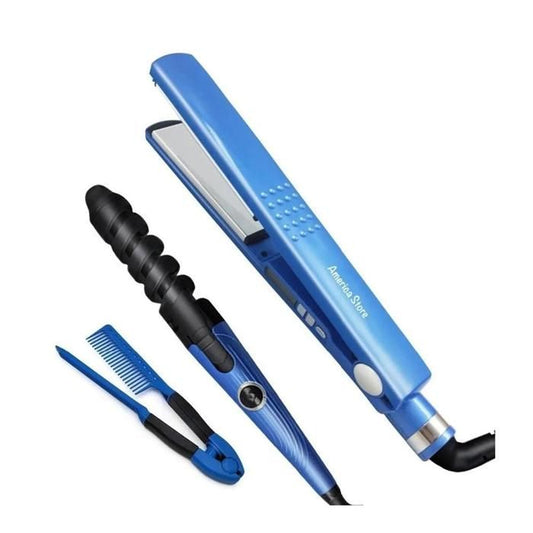 kit para cabello plancha rizadora y peine baby liss