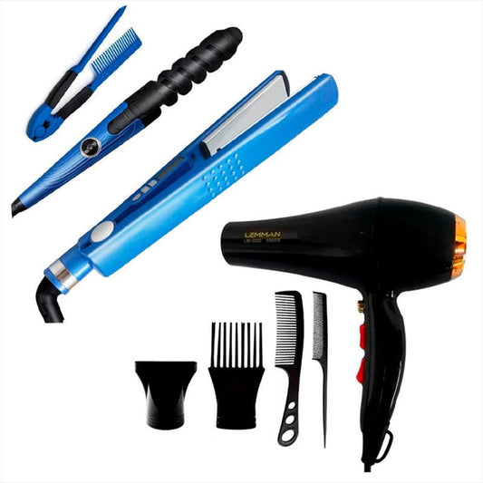 kit plancha nano titanium peine rizador secador leman 5000 w