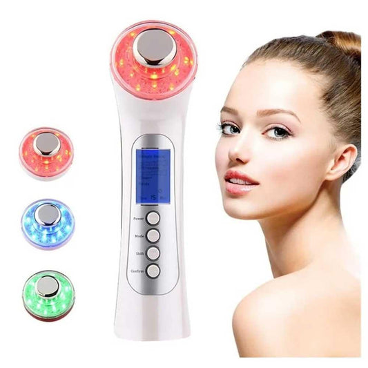 masajeador facial corporal ultrasonido 5 en 1 luz led limpieza nutre