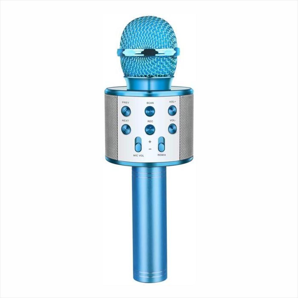 microfono karaoke parlante bluetooth inalmbrico efectos de voz porttil azul