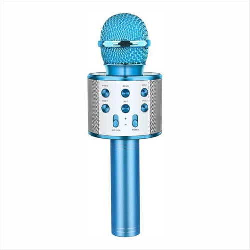 microfono karaoke parlante bluetooth inalmbrico efectos de voz porttil azul
