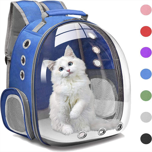 mochila para gato o perro bolso maleta mascota azul sencilla panoramica