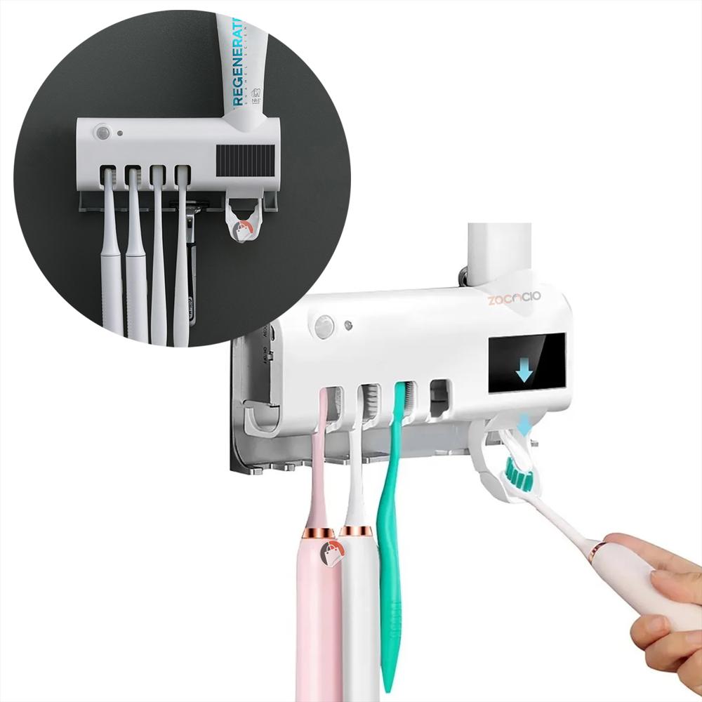 soporte de cepillos y dispensador de crema con esterilizador