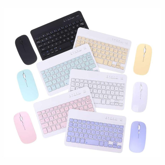 teclado bluetooth recargable mouse keyboard color pastel kit