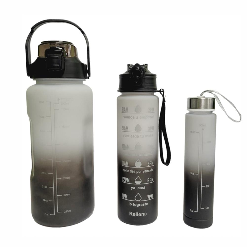 termo motivacional 3 en 1 sticker 2 litros 900ml 300ml negro