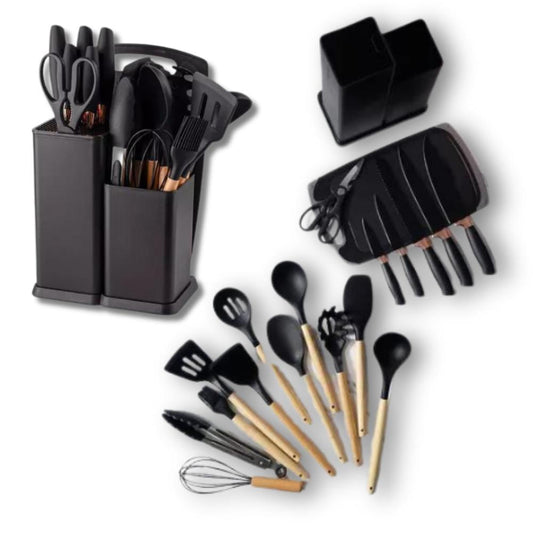 utensilios de cocina de silicona cuchillos tabla de picar 19 piezas negro