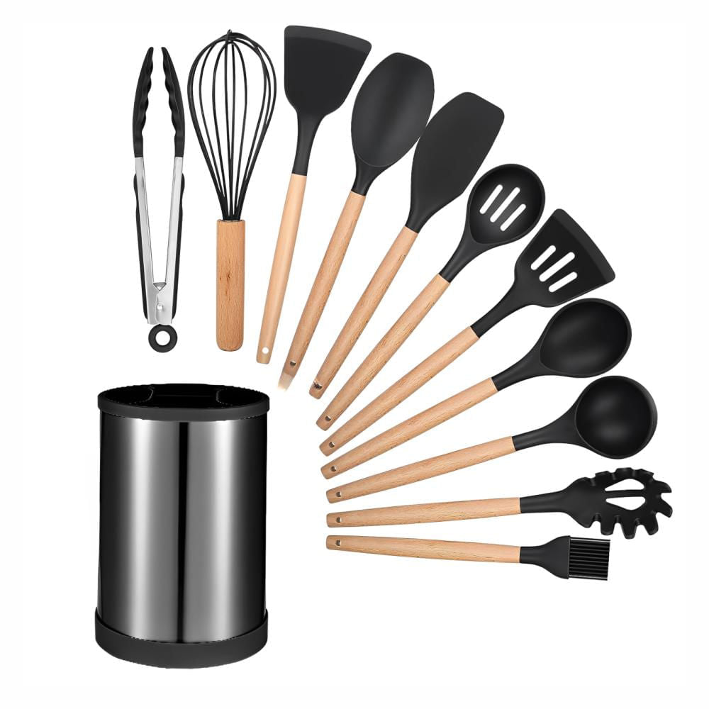 utensilios de cocina silicona resistente con base giratoria negro