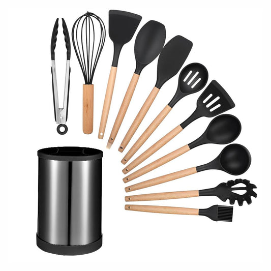 utensilios de cocina silicona resistente con base giratoria negro
