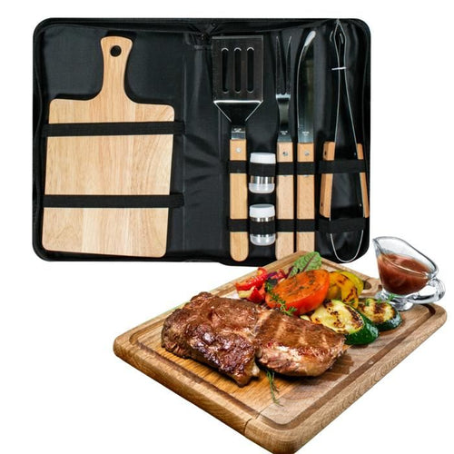 utensilios set para asados parrillada barbecue 7 piezas con estuche