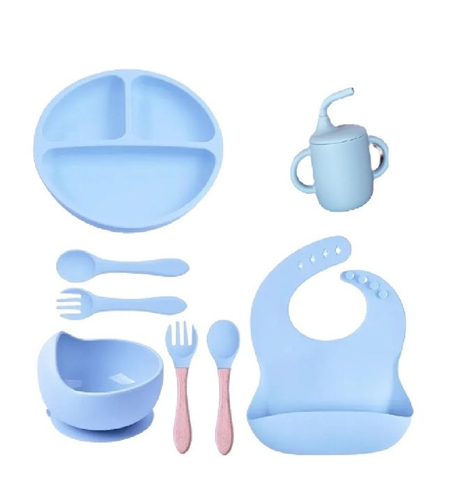 vajilla en silicona x 8 pcs celeste